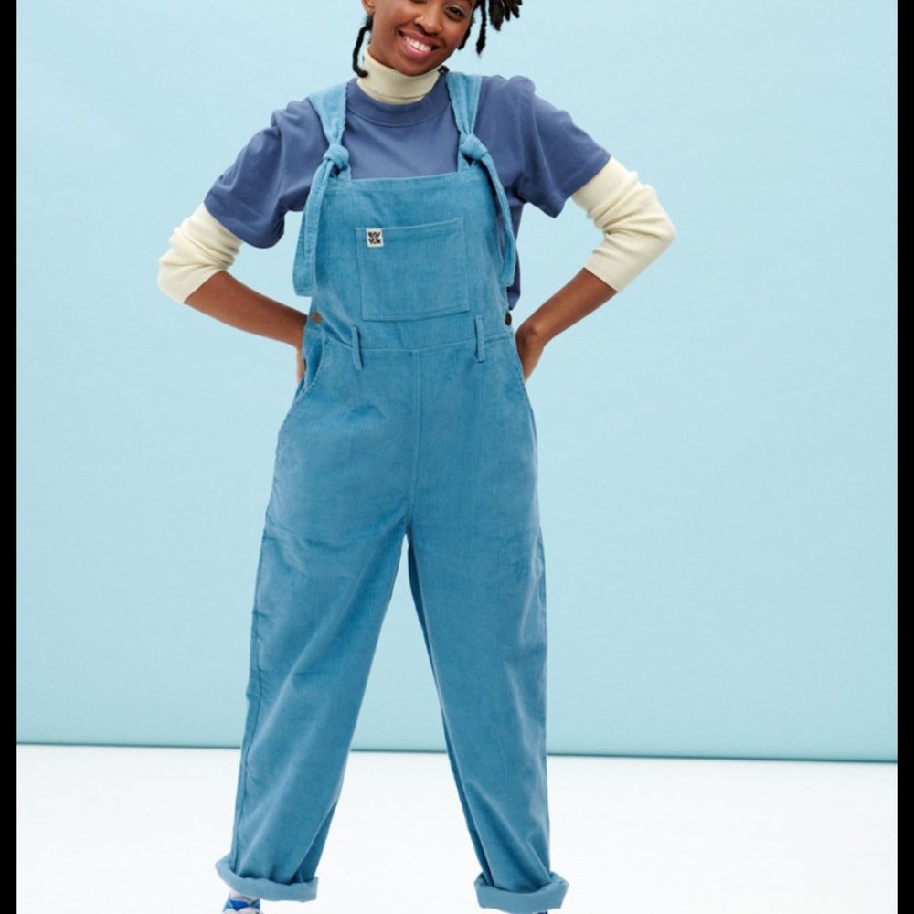 Lucy & Yak Organic Corduroy Easton Dungarees in Niagara Blue NWOT